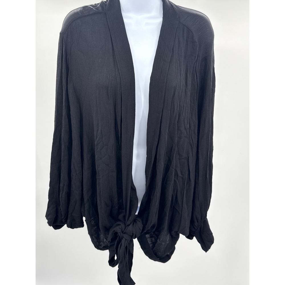 Jupee Black Crinkle Rayon Tie Front Cardigan XL Made in USA JP65-BLK